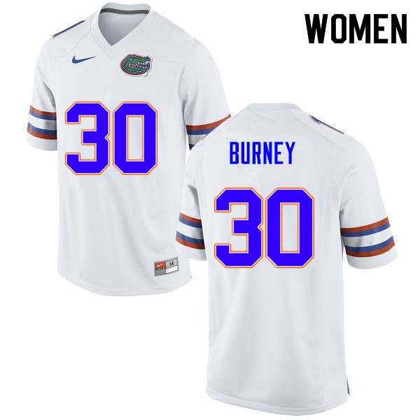 Women #30 Amari Burney Florida Gators College Football Jersey White